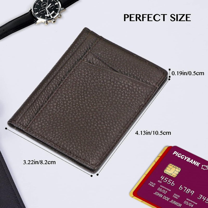 Unaone Slim Minimalist Wallet - Premium Leather RFID Blocking Front Pocket Wallets with 8 Card Slots and 2 ID Window, Dark Coffee - Image 3